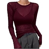 RoseSeek Women's See Through Mesh Tops Crew Neck Long Sleeve Basic Shirts Sheer Tight Tees