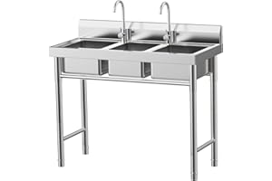 KAHYKLQI 3 Compartment Sink,Commercial Stainless Steel Utility Sink,Freestanding Triple Bowl Kitchen Sinks for Restaurant, Laundry, Garage 39" L x 18" W x 35.8" H
