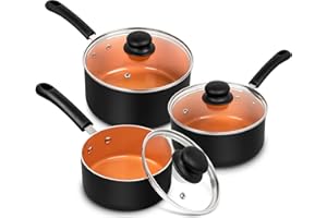 MICHELANGELO Nonstick Sauce Pan With Lid, 1.5QT&2QT&3QT Copper Saucepans, Ceramic Saucepan Set, PFAS-FREE Pot Set,Small Pots 
