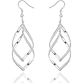 Double Twisted Linear Drop Statement Earrings Sterling Silver Dangle Earrings for Women Marquise Loops French Wire Drop Dangle Earrings for Women Anniversary Birthday Gifts