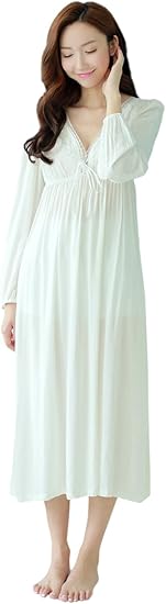 Honeystore ネグリジェ ワンピース ルームウェア レース刺繍 長袖 姫系 ホワイト ルームワンピース ネグリジェ 通販 Amazon