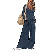 UNIANKIYA One Piece Jumpsuits for Women Casual Long Sleeve Overalls Dressy Rompers Wide Leg Pants Jumpers Vacation Outfits