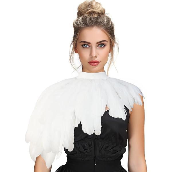 Ladies Feather Shawl Collar Epaulettes Fashion Shirt Natural Feathers Zakia Ladies natural feather shawl shrug collar collar  main image 3