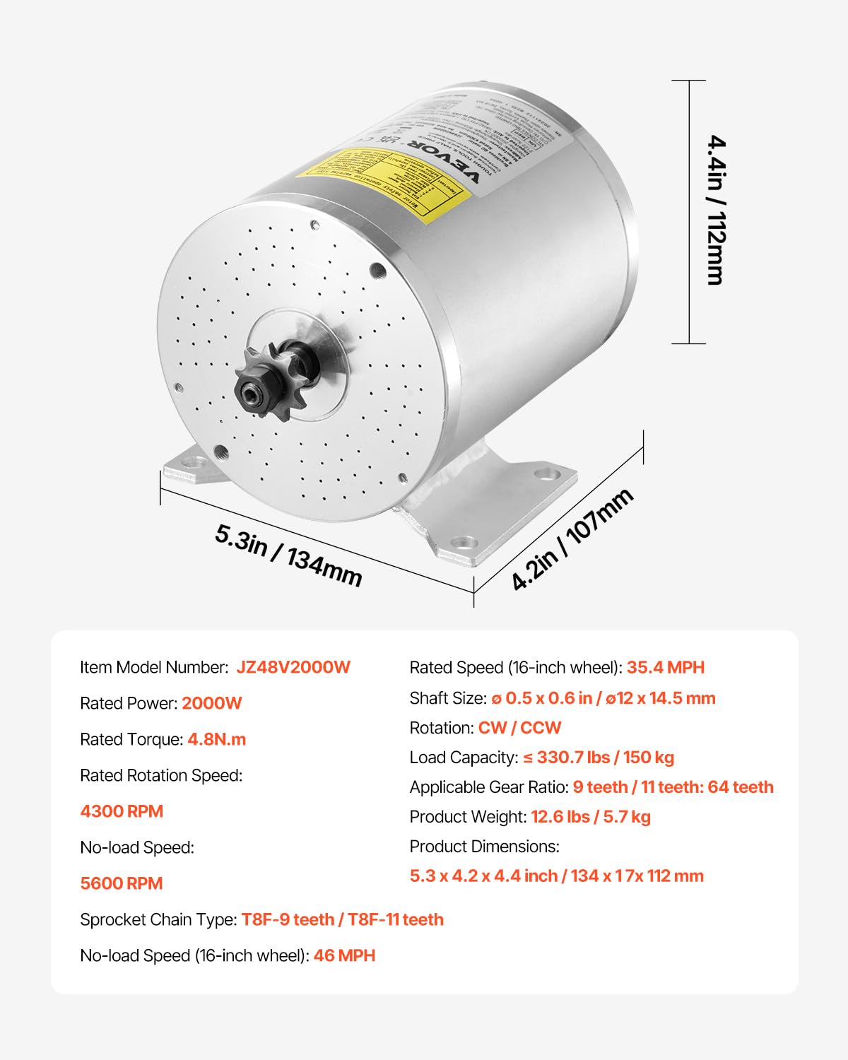 VEVOR 2000W Electric Brushless DC Motor Kit - 48V 4300rpm Motor with Upgraded Speed Controller and Throttle Grip Kit for Go Karts E-Bike Motorcycle Scooter DIY