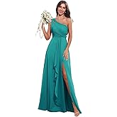 symdem One Shoulder Bridesmaid Dresses for Women 2026 Long Chiffon Formal Wedding Guest Evening Dress with Slit