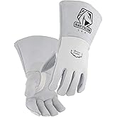 Black Stallion (750 Premium Grain Elkskin Stick Glove with Nomex Lined Back, Thumb Strap, Extra Thick, Kevlar Stitching, Flame and Abrasion Resistance, Large, Pearl White