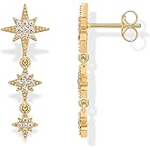 PAVOI 14K Gold Plated 925 Sterling Silver Posts Cubic Zirconia North Star Drop Dangle Earrings for Women | Celestial Gold Statement Earrings