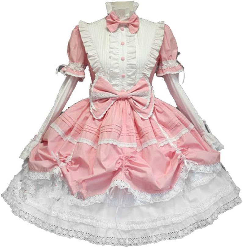 Sexy Pink Cotton Gothic French Maid Halloween Fancy Party Dress Clubwear Cosplay Costumes