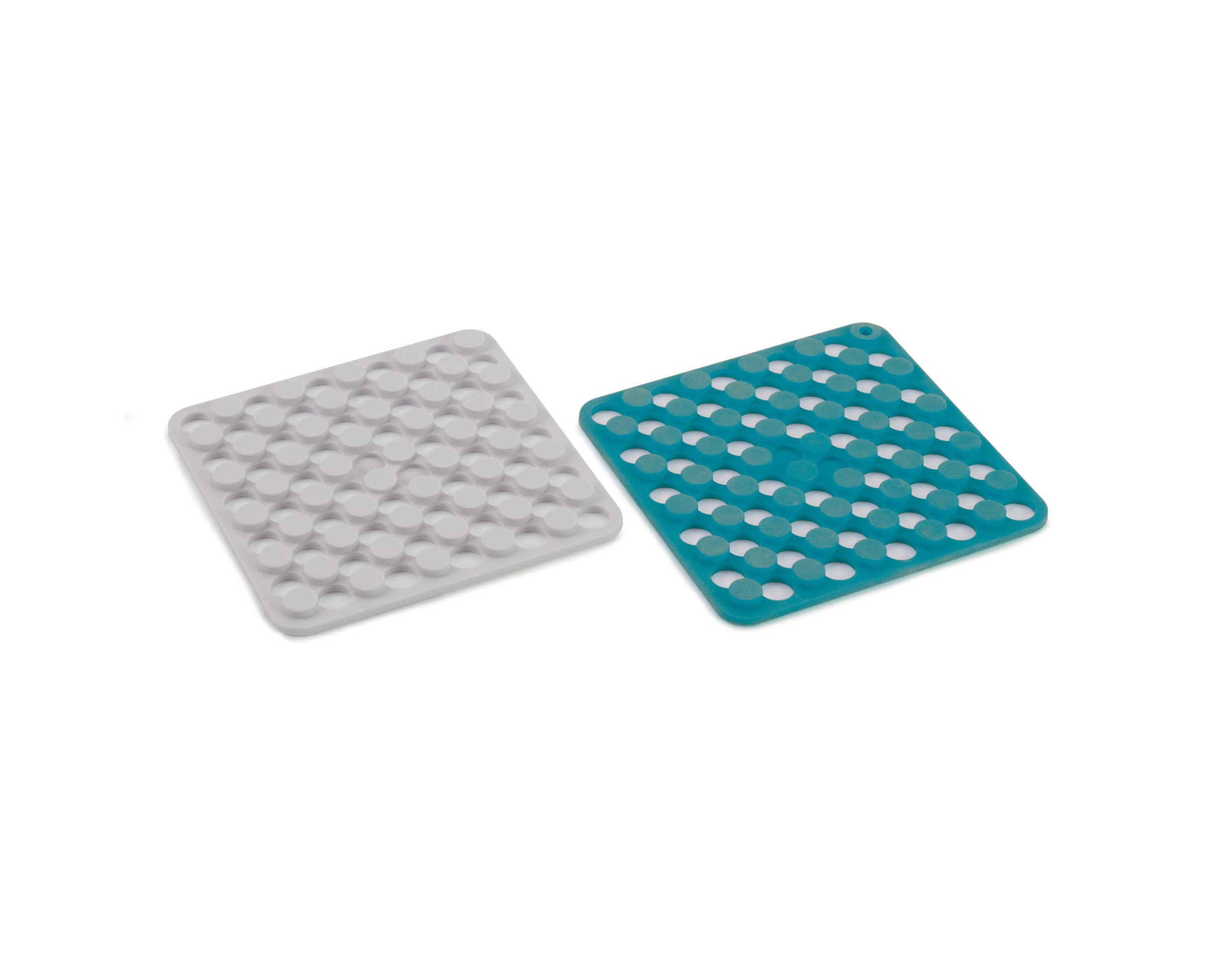 Joseph Joseph Duo Spot-On Set of 2 Silicone Trivets, Heat resistant table mats for hot pots and pans, Blue/White