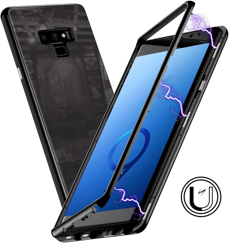 Compatible Samsung Galaxy Note 9 Case, ANERNAI Hard PC Magnetic Adsorption 360 Degree Protection 3 in 1 Tempered Glass Back Front Clear TEP Protector Cover (Black)