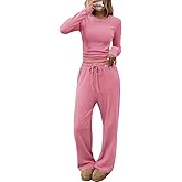 CHYRII Womens Two Piece Sets Fall Fashion Striped Long Sleeve Tops Wide Leg Palazzo Pants Outfits Loung Sets