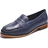 Mona flying Women's Classy Leather Penny Loafer Dress Casual Slip on Flat Office Work Shoes for Ladies