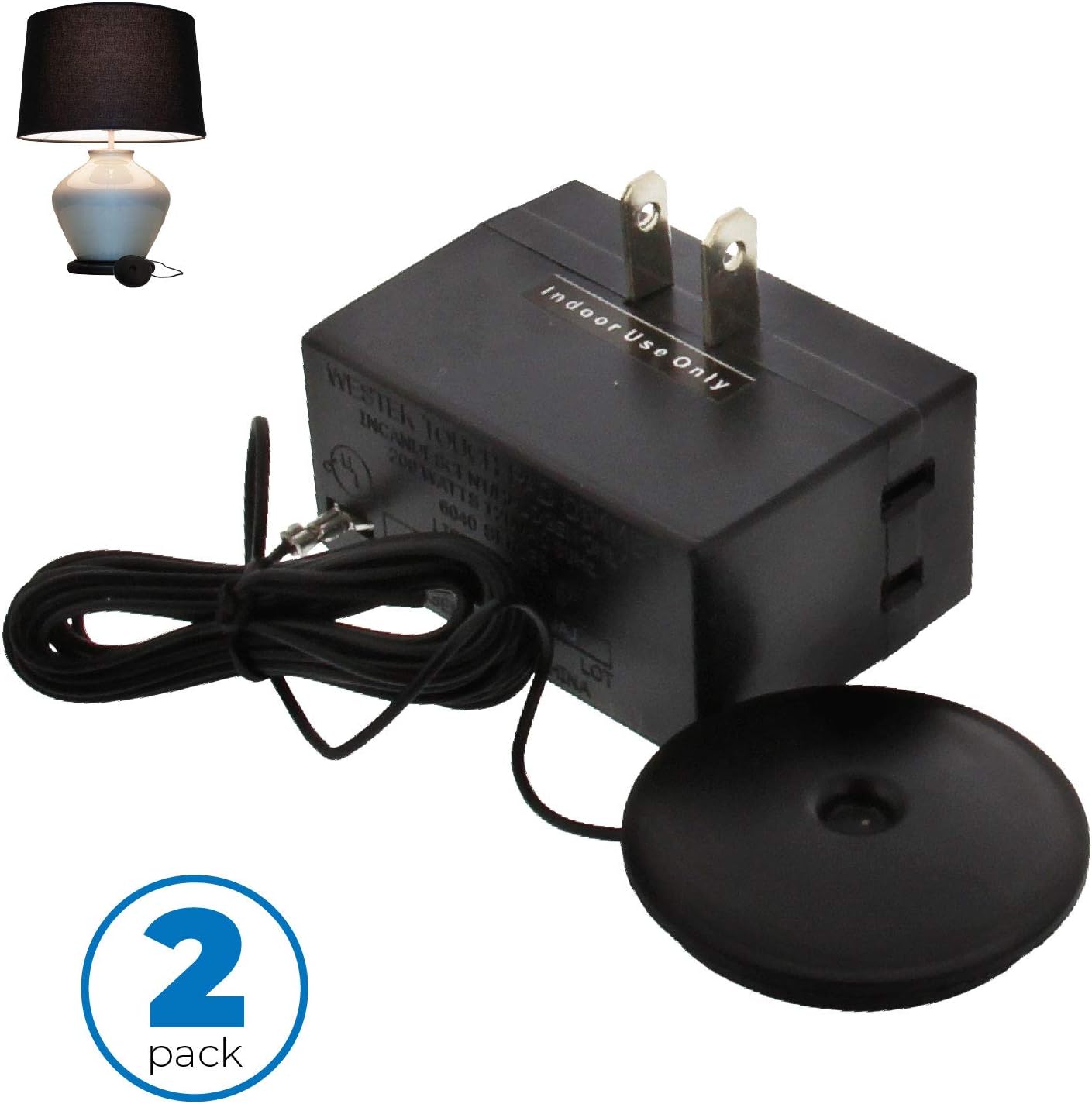 Westek Dimmer Switch for Lamps – Plug In Dimmer Switch with Touchpad Control, 2 Pack – 200W, 3 Level Dimmer – Light Dimmers for Lamps are Ideal for Bedside and Hard to Reach Lamps – 6043BC - - 