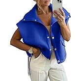 Cicy Bell Womens Fall Oversized Vest Cropped Button Down Cap Sleeve Lapel Collar Jackets Casual Drawstring Outerwear