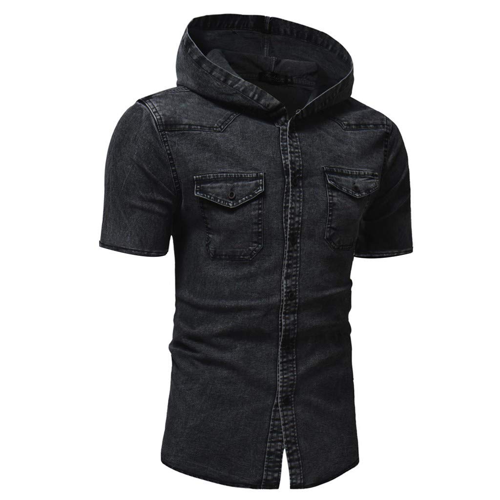 hooded denim shirt mens