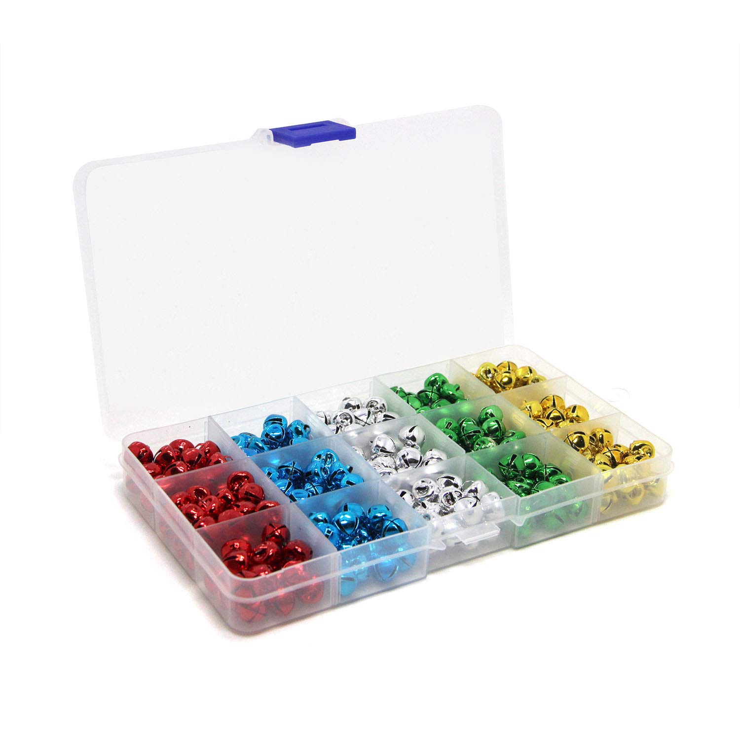 300PCS Jingle Bells With Storage Box, Small Mini Craft DIY Bells for Wreath, Christmas, Holiday Home Party & Festival Decorations and Jewelry Making, 10 mm, 5 Colors