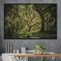 Framed Canvas Wall Art Rustic Woods Brown Dark Dramatic Forest Group Nature Photography Realism - 16x24 inches