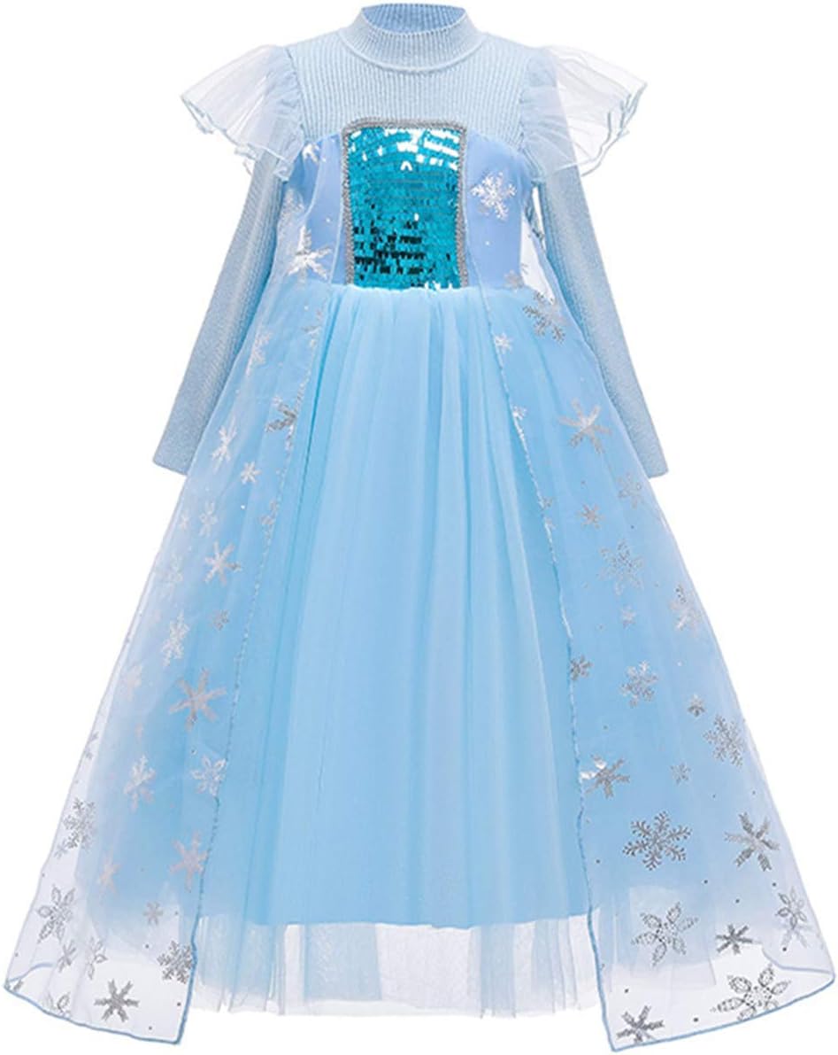 Amazon Tyhtym アナと雪の女王 エルサ クリスマス 衣装 子供用 キッズコスチューム 長袖 ハロウィン コスプレ 仮装 発表会 プリンセスドレス ふんわり 着心地よい ワンピース なりきり 子供 女の子 ブルー 仮装 発表会 着心地よい 雪の結晶 100 エルサ