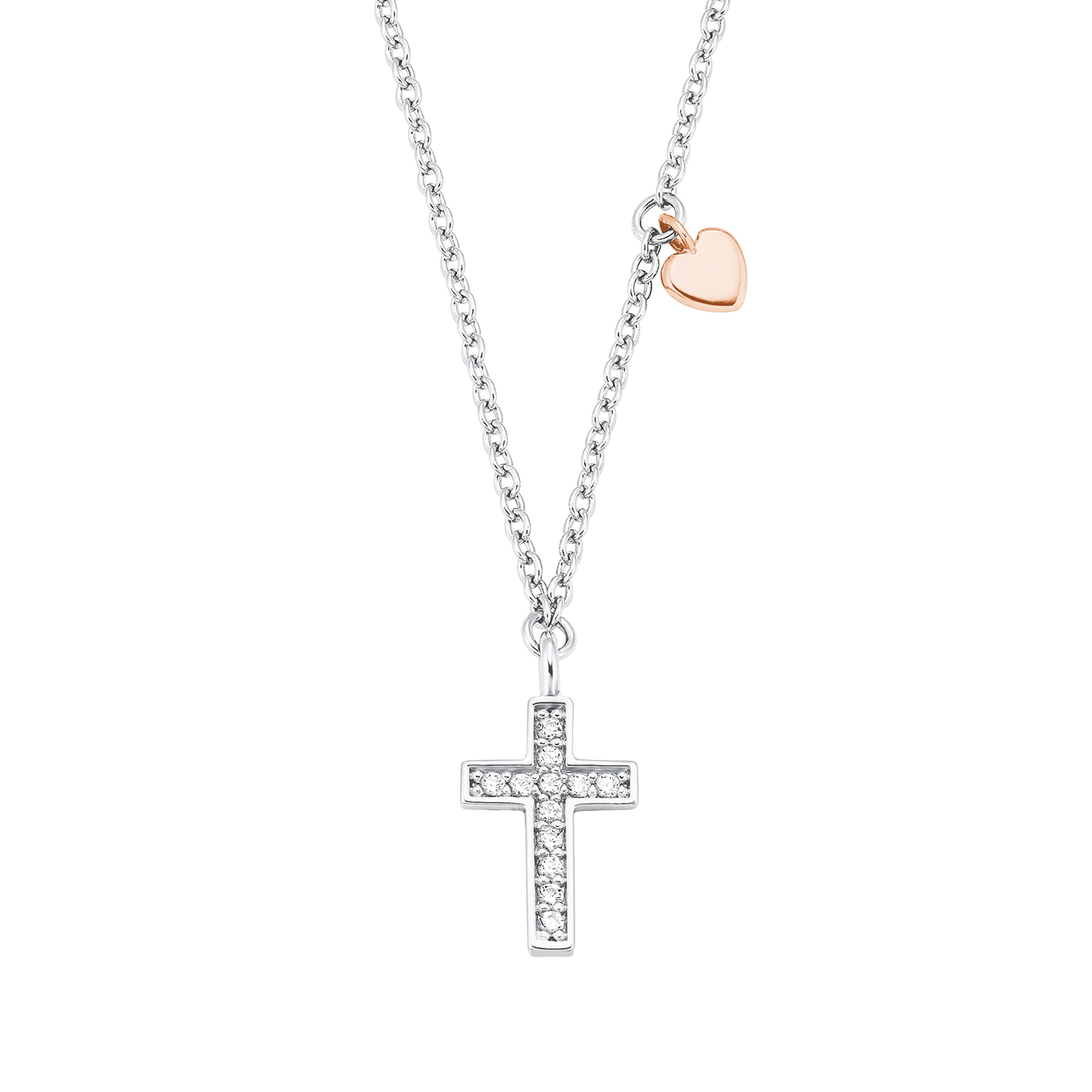 s.Oliver Chain with pendant Sets, with Zirconia synth., 37+5 cm, Silver, Cross, Comes in jewelry gift box, 2028451