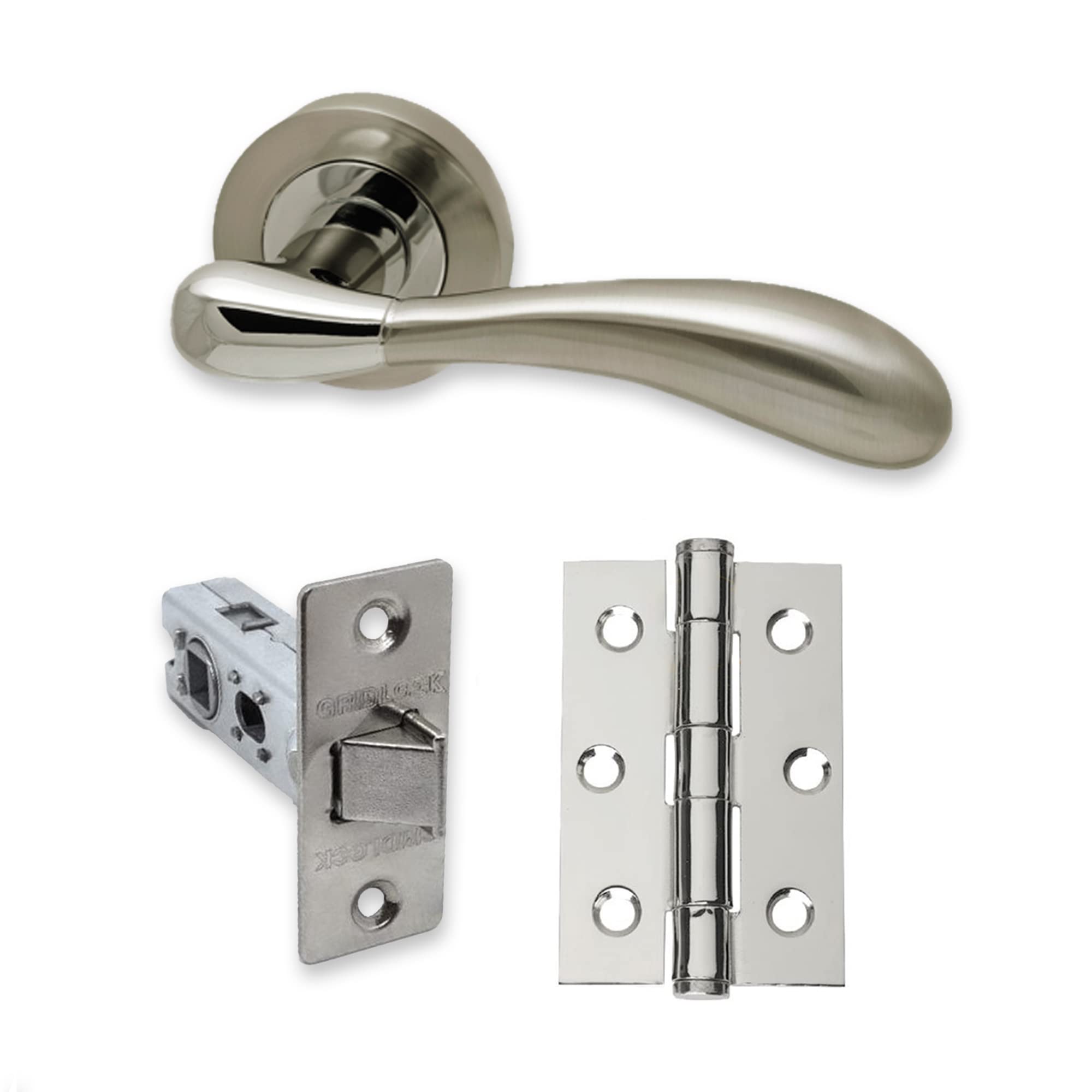 UAP Intelligent Hardware - Hornet Door Handle Pack with Hinges and Latch in Polished Chrome/Satin Nickel