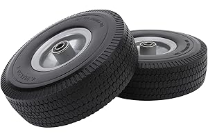 Luocute 4.10/3.50-4 Tire, 2PCS 10in Solid Rubber Tires with 5/8 Inch Bearings and 2.2in Offset Hub for Wheelbarrow Hand Truck