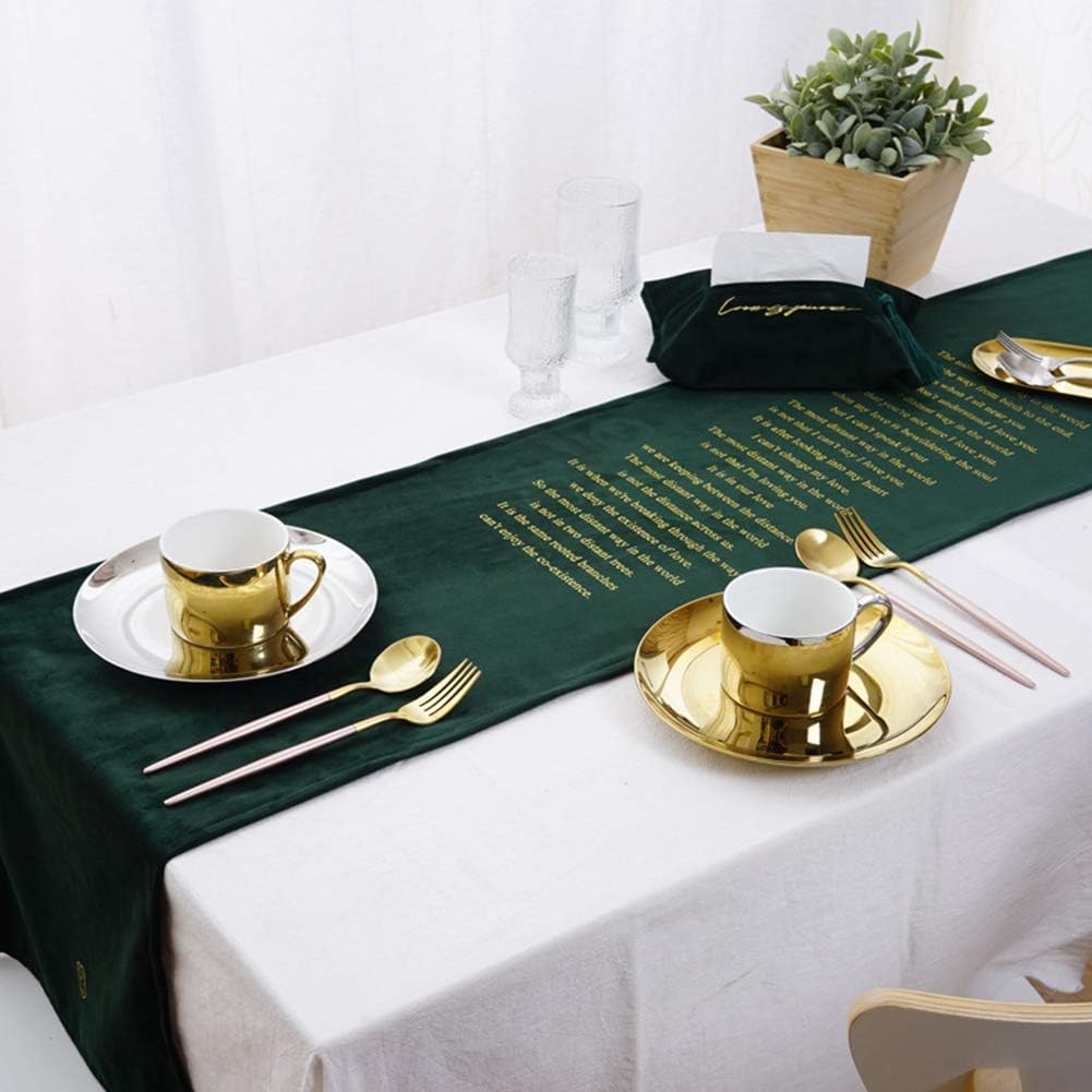 ARTBECK Table Runner Dining Table Runners 72 inch Velvet Table Flag Wedding Christmas Party Table Runner Hot Stamping Letter (Green, 1 Pack | 14"x72")