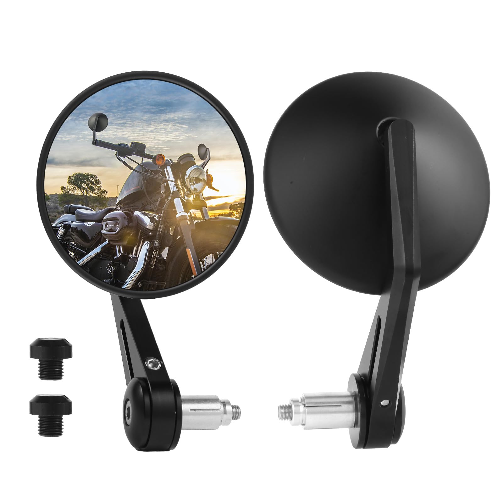 Photo 1 of Bar End Mirrors - 7/8" Long CNC Handlebar Motorcycle Mirrors with Plugs for Z900RS Z650RS Vulcan S Eliminator SV650 XSR700 XSR900 CB750 Sportster Softail Dyna Road King Accessories (Black)