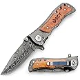 BGT Classic Pocket Folding Knife with 7Cr17Mov Stainless Steel,Outdoor Tactical Knives with Rose Wood Handle For BC Camping Hiking Fishing,Gifts for Men Women Husband Dad