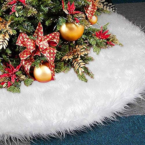 AuLink Christmas Tree Skirts, 31Inch Faux Fur White Tree Skirts for Xmas Year Party Holiday Home Decorations