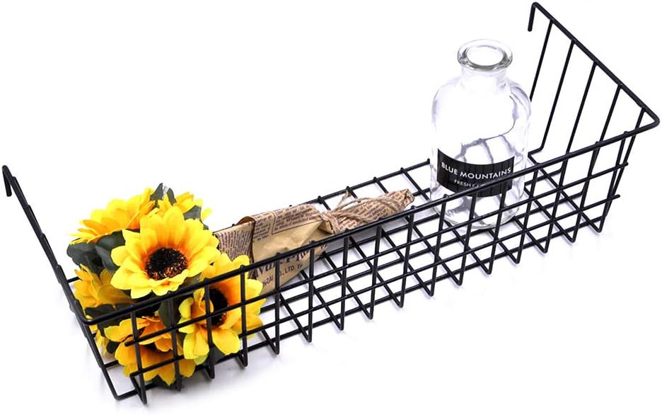 ANZOME ZONYEO Metal Wire Hanging Basket, Multifunctional Creative Mesh Wall Grid Holder Storage Organizer Plant Holder Shelf Flower Pots Black Coated