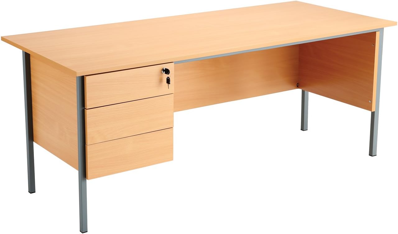 Office Hippo Eco 18 Desk with Three Drawer Pedestal, Beech, 180 cm x 75 cm