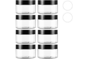 4 OZ Plastic Jars with Lids, Elumeiro 8 Pack Plastic Containers With Black Lids Empty Cosmetic Container Round Cream Jar with Stickers For Lotion, Scrubs, Powder, Ointment, Makeup, Slime