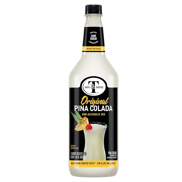 MR & MRS T PINA COLADA MIX, 1 L BOTTLE (PACK OF 6), PINEAPPLE AND COCONUT BLEND FLAVORED COCKTAIL MIXER, MADE WITH CANE SUGAR, PERFECT FOR TRADITIONAL PINA COLADA AND MOCKTAIL DRINKS