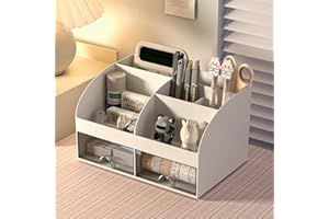 Desk Organizer, Office Desktop Storage with 6 Compartments and 2 Drawers, Accessories Organizers Pen Holder for Storage Box, 