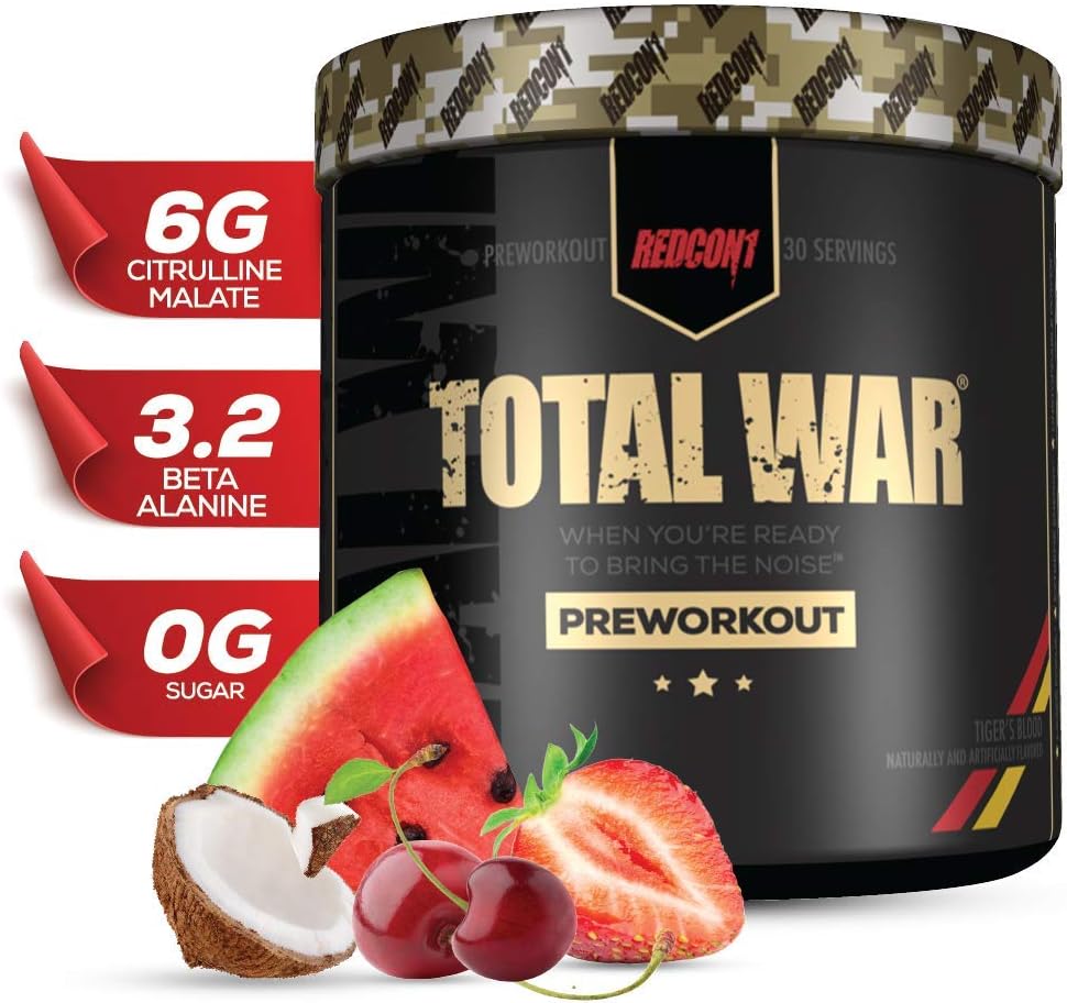 Redcon1 Total War - Pre Workout, 30 Servings, (Tigers Blood) Boost Energy, Increase Endurance and Focus, Beta-Alanine, 350mg Caffeine, Citrulline Malate, Nitric Oxide Booster - Keto Friendly: Health & Personal Care
