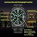 SONGDU Mens Date Black Military Multifunction Chronograph Watches Luminous Numeral Stainless Steel