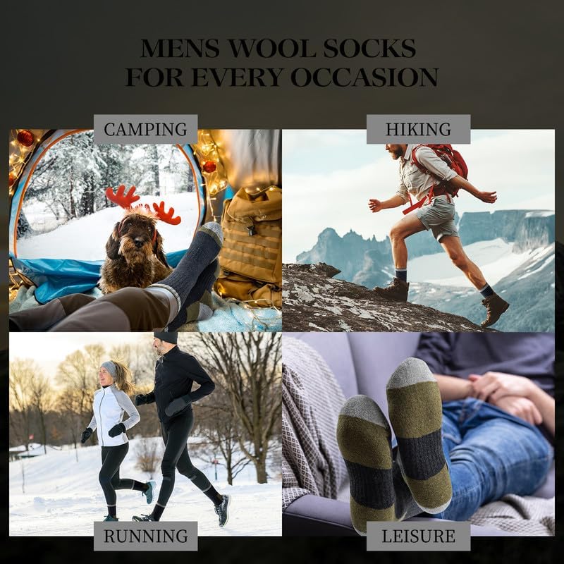 LBOYLOVE® 5 Pairs of Merino Wool Socks for Men, Winter Warm Thermal Crew Socks for Hiking, Running, Skiing, Cold Weather