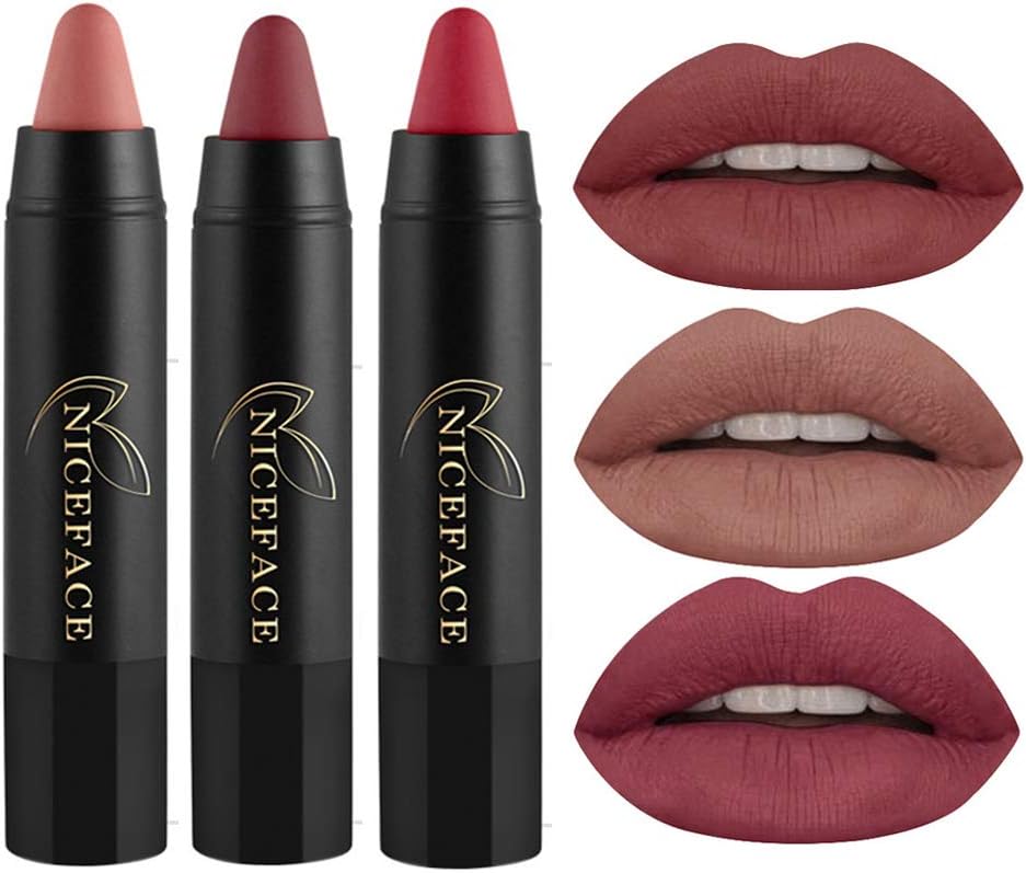 SHEMROW 3pcs Matte Lipstick Lip Gloss Set Liquid Lip Color Waterproof Matte Liquid Lipstick