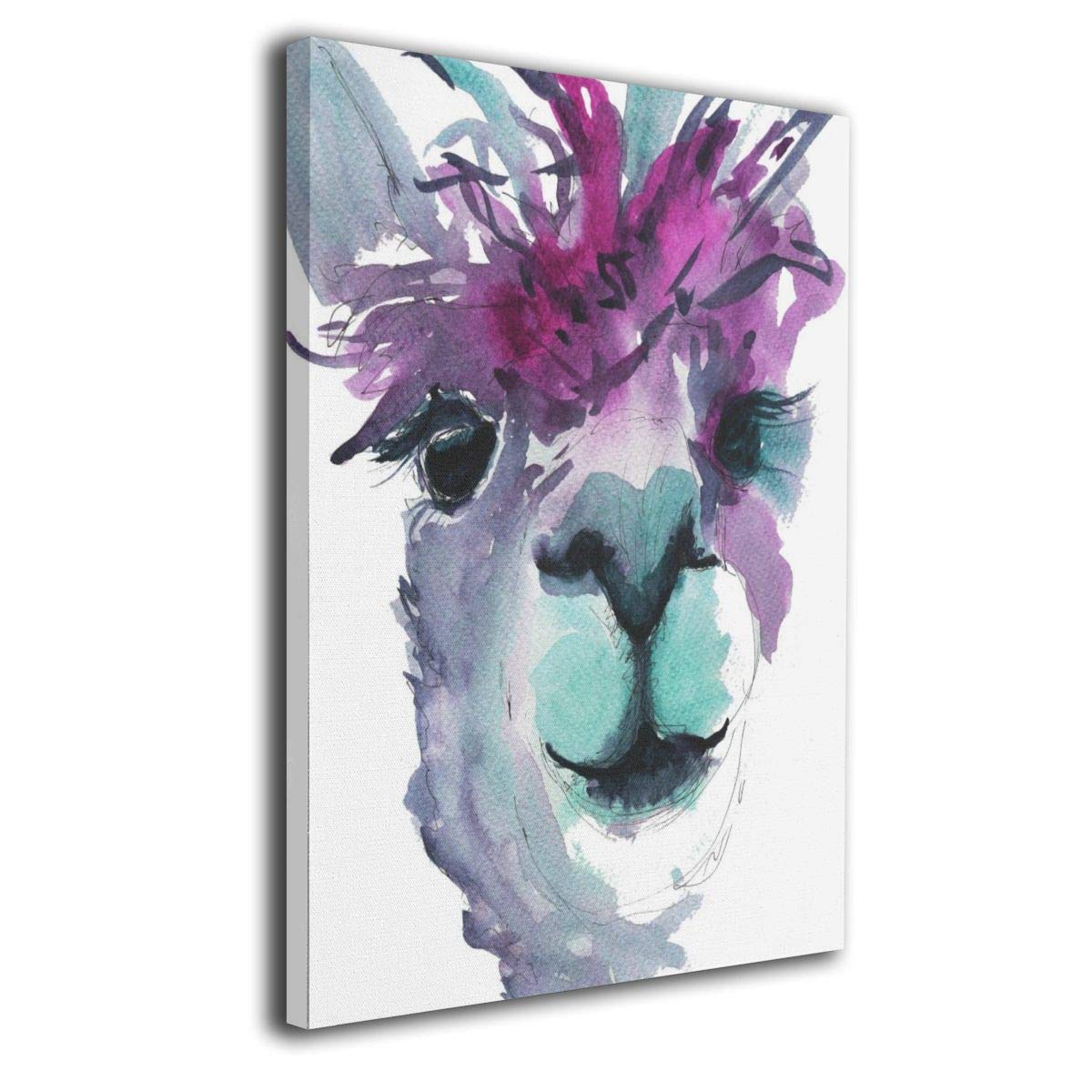 Amonee 16"x20" Canvas Wall Art Print Purple Teal Grey Alpaca Llama Framed Canvas Pictures Prints Contemporary Artwork Ready to Hang for Home Decoration Wall Decor