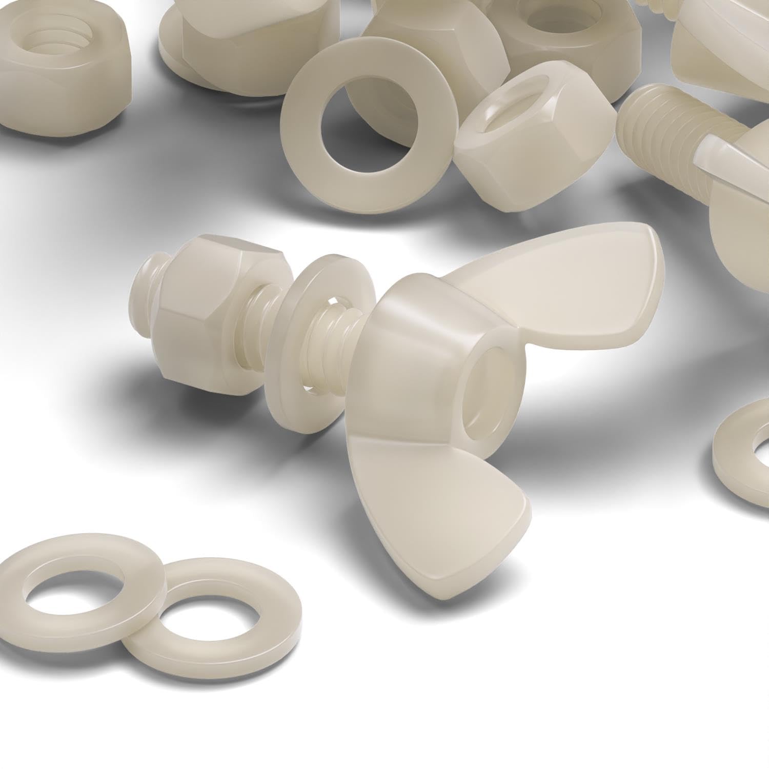 50x Nylon Butterfly, Wing Nut with Thread, Machine Screws, Includes Nuts & washers, M5 x 16mm