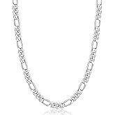 Jewlpire 5.5mm/7mm Stainless Steel Figaro Chain Necklace for Men, 14K Gold Plated Chain for Men, Mens Jewelry Gift 16 18 20 22 24 26 Inch