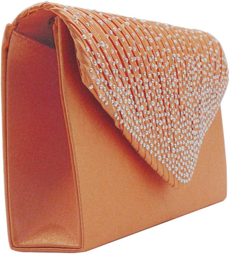 Dreneco Ladies Diamond Envelope Clutch Bag Evening Party/Bridal Wedding/Hand Bag, Orange - Image 4