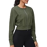 THE GYM PEOPLE Women's Cropped Jackets Full Zip Long Sleeve Ribbed Workout Sweatshirts Lightweight Casual Tops