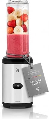 Kult X Mix & Go Mini Smoothie Maker, Standmixer, Blender elektrisch, Shake Mixer 300 Watt Leistung, Tritan-Kunststoff Flasche 600ml, auslaufsicherer Schraubdeckel, rutschfeste Füße, Silber/Schwarz