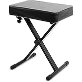 Pyle Adjustable Padded Keyboard Bench – Folding X-Style Keyboard Bench w/ 3-Position Height, Non-Slip Rubber Feet and Thick Cushion Seat – Ideal for Keyboard Stand and Benches