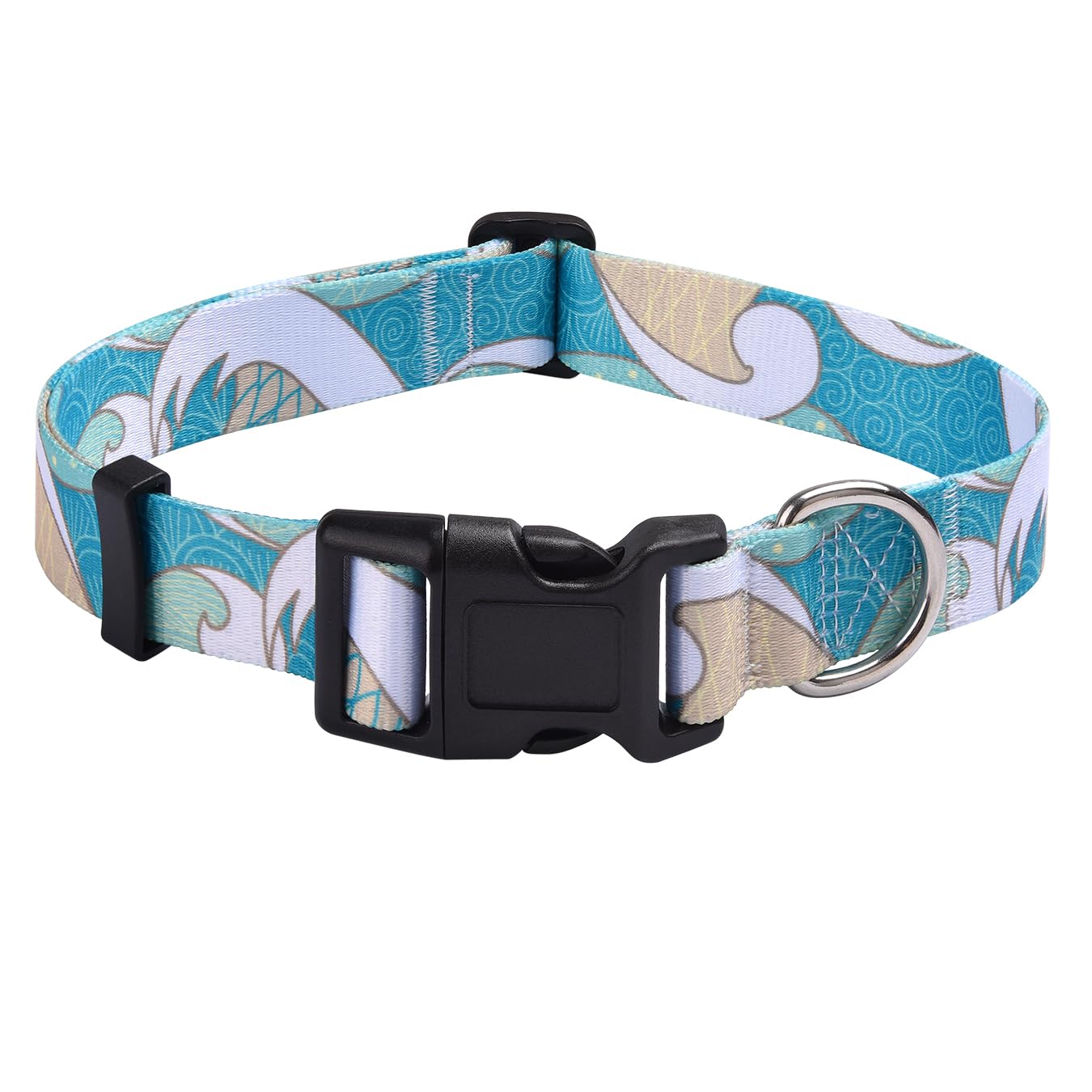 Mihqy Dog Collar with Bohemia Floral Tribal Geometric Patterns - Soft Ethnic Style Collar Adjustable for Small Medium Large Dogs(Sea Wave,S) — image 1