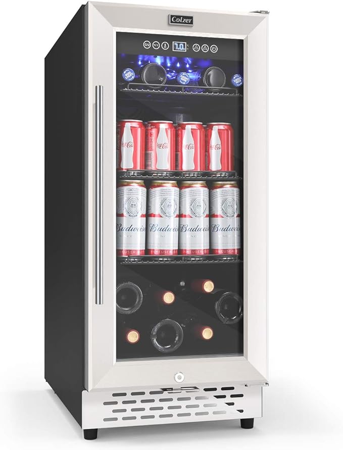 COLZER 15 Inch Beverage Cooler Refrigerator 130 Cans Capacity Freestanding and Builtin Mini