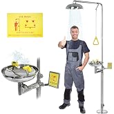 AIWFL 304 Stainless Steel Eye Wash Station Emergency Shower Eyewash Station | Combination Eye Wash Shower Station,Eyewash Staion with Shower for Industrial &amp; Commercial Use,NPT Threads,with Eyewash Sign