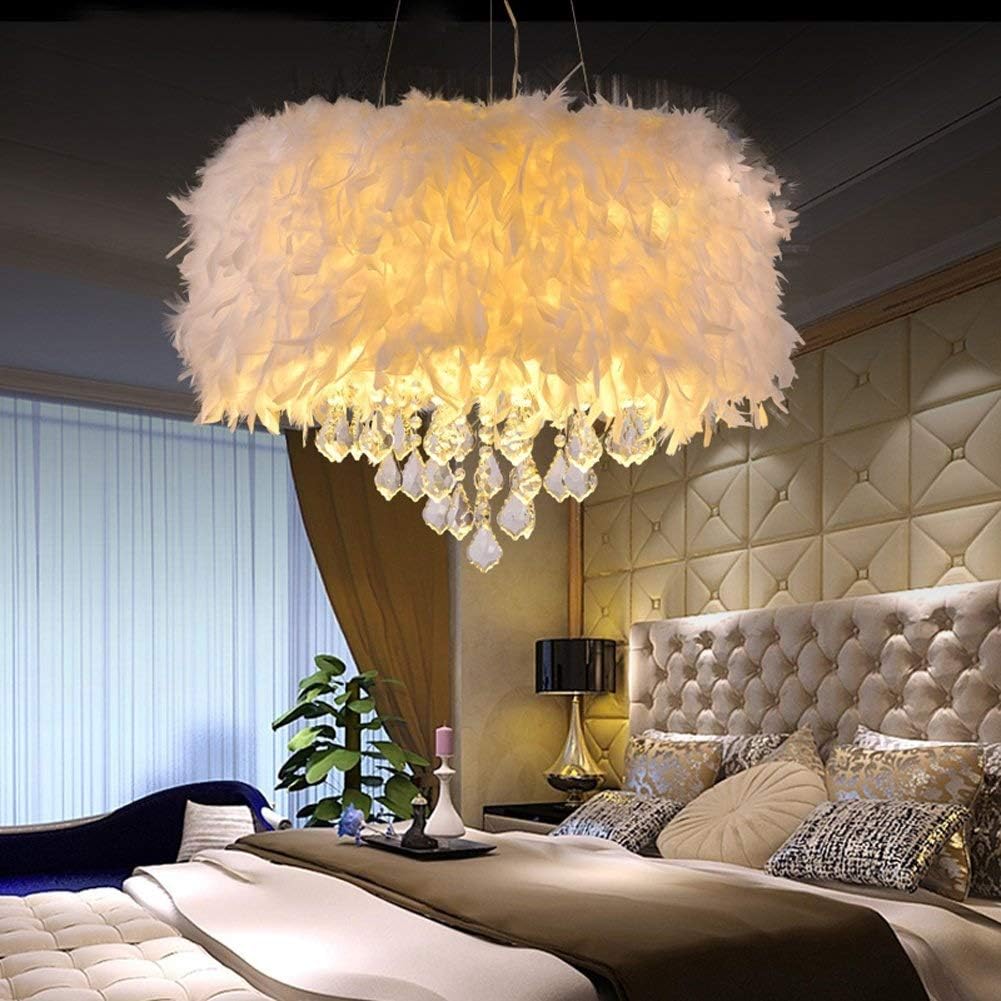 CUIRUILIAN ZZC White Feather Crystal Chandelier 3-5 Lights Pendant Light, Art Deco Ceiling Lighting for The Bedroom Living Room Foyer Study (Size : 5033cm)