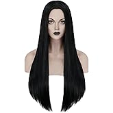 Mersi Long Black Wig for Women Halloween Costume 27'' Straight Long Black Wig Natural Cute Black Wigs for Costume Women S034BK